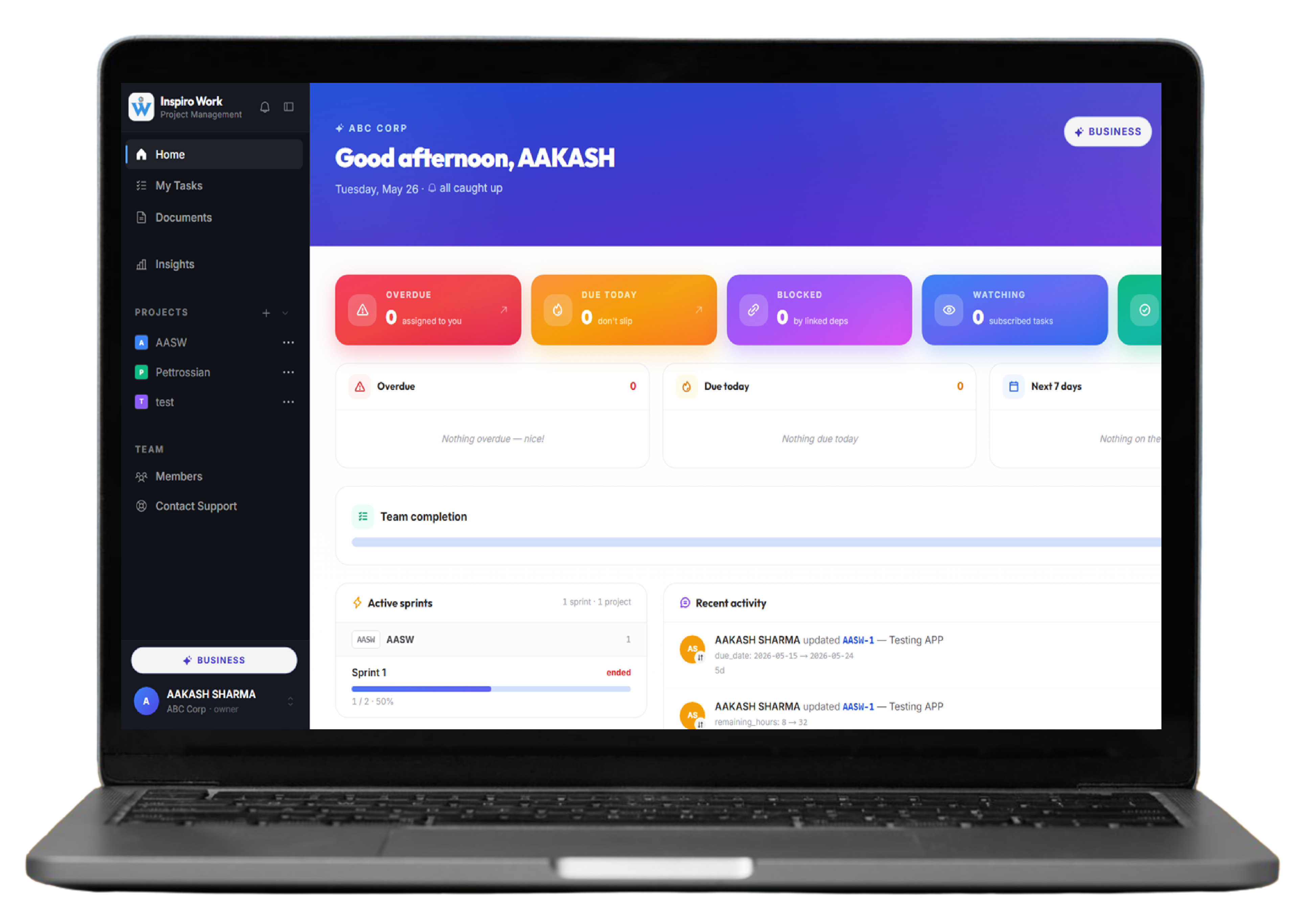 Inspiro Projects dashboard